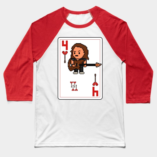 Pixelrockstars Four of Hearts Playing Card Baseball T-Shirt by gkillerb